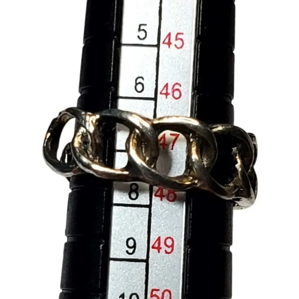 Silver Tone Link Chain Design Adjustable Ring Sz 4 Unsigned